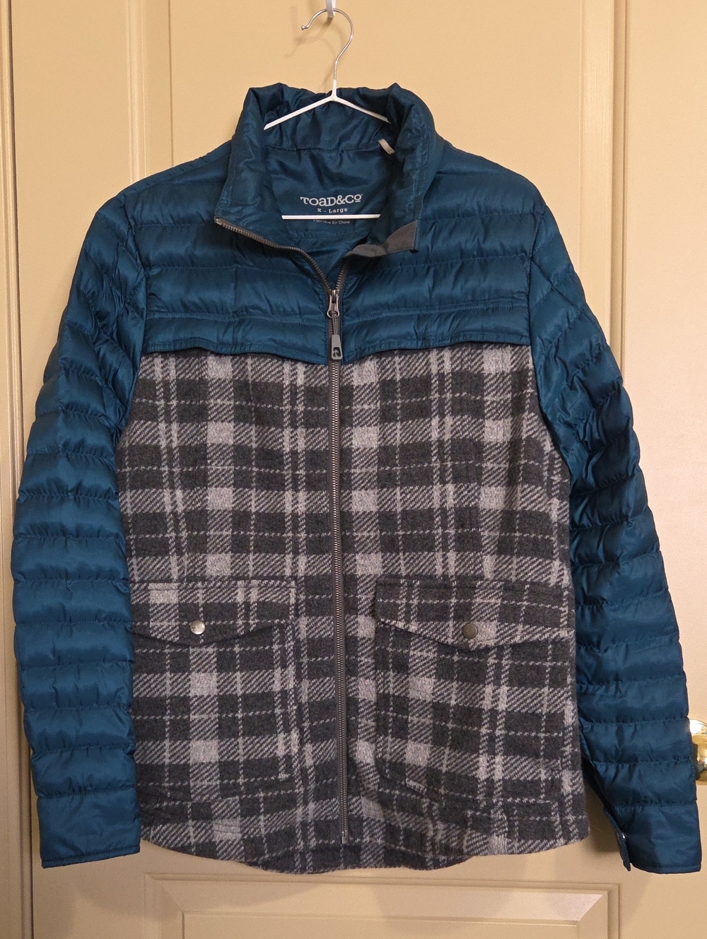 Toad&Co Women's Teal Blue and Gray Quilted Plaid Jacket